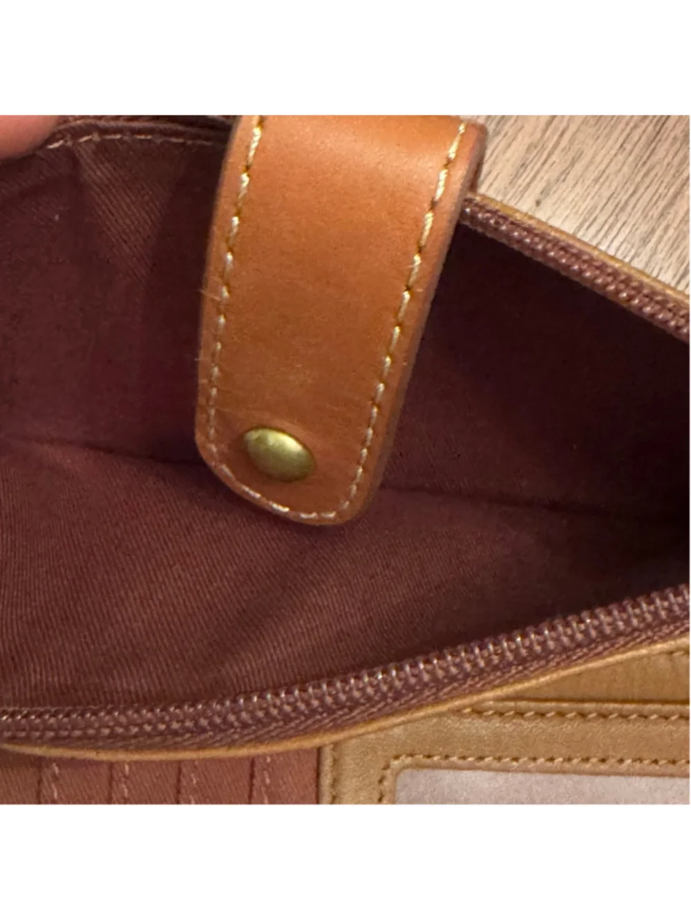Fossil Logan Brown Leather Zip Around Checkbook Wallet Organizer RFID Clutch